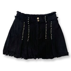 Kiwi Black Frayed Mini Skirt with Studs